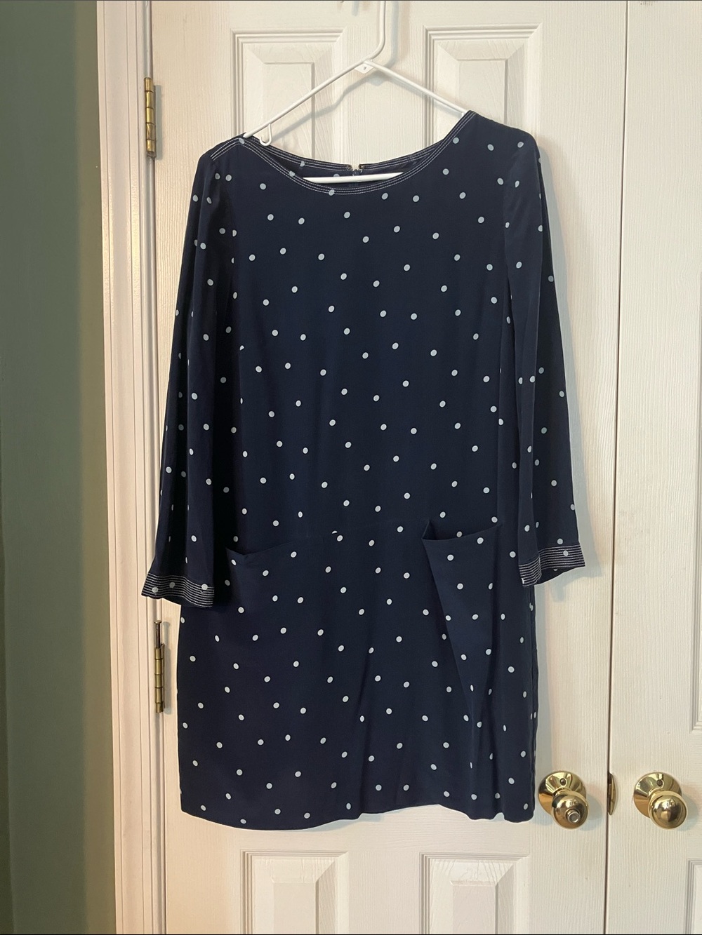 J. Crew Navy Polka Dot Midi Dress